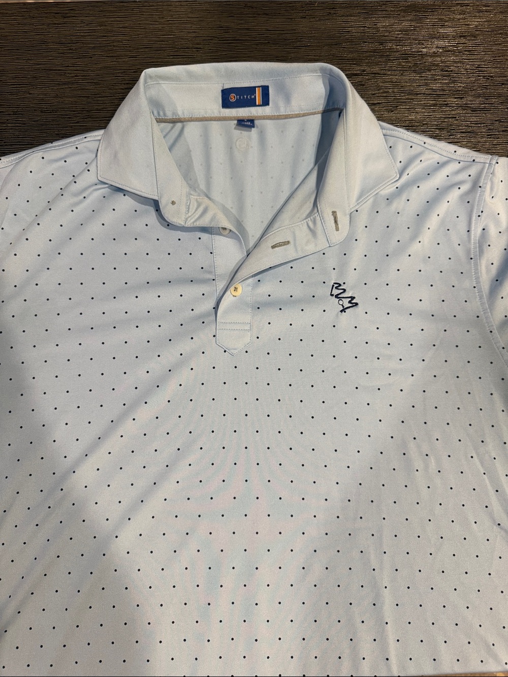 Light Blue Men's Polo with Navy Micro Dot Pattern by Stitch